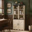 Armoire de rangement haute de style champêtre avec étagères réglables, bibliothèque en MDF imitation bois 3D avec porte coulissante de style grange-1503124270