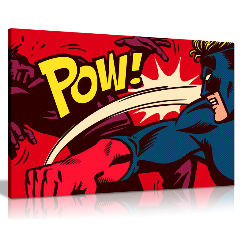 Modern Pop Art Superhero Pow - Wrapped Canvas Print, 51cm H x 76cm W