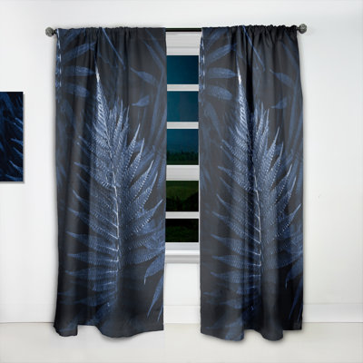 Feuilles tropicales en bleu classique - Rideau en velours tropical - obscurcissant - 1 panneau