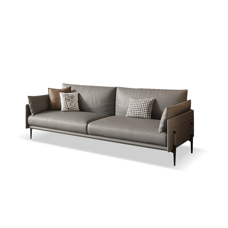Canapé moderne en cuir véritable LightGray, Gris clair, H 33,07 po x l 66,93 po x P 37,4 po