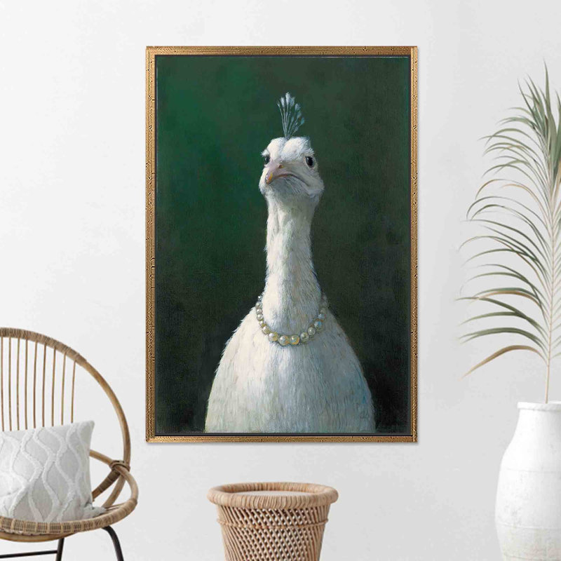 Impression sur toile imprimée: Œuvre de volaille élégante avec perles, 1P encadrée d'or, 31,6 po H x 23,7 po l