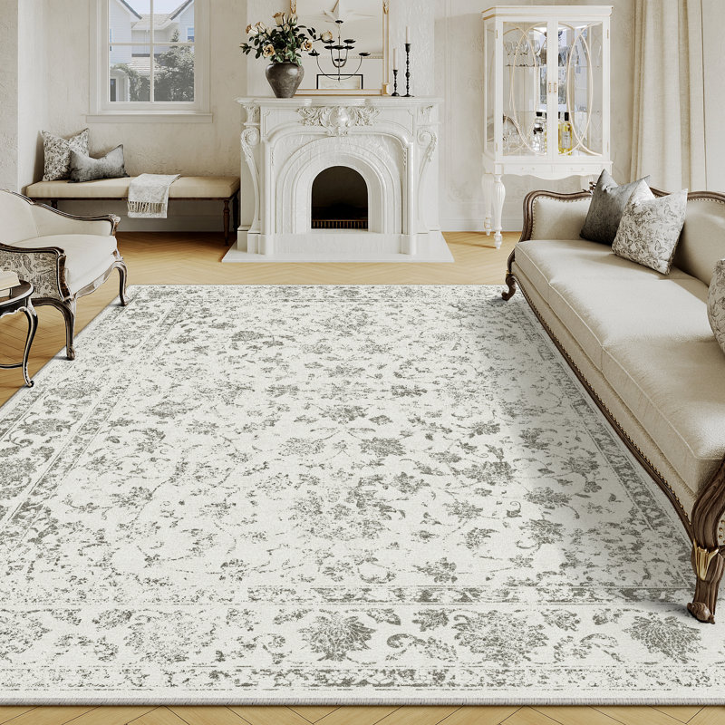 Machine Washable Vintage Floral Area Rug With Non-Slip Backing, Rectangle 8' x 10'