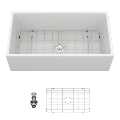 36" White Farmhouse Sink - 36 X 20 X 10 Inch Kitchen Sink Apron-Front White Porcelain Ceramic Single Bowl Kitchen Farm Sinks