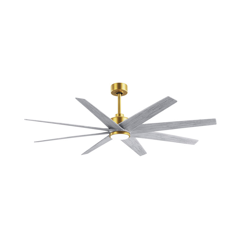 Ariella - Ventilateur de plafond à huit pales - DEL intégrée, Laiton brossé, Ton bois de grange