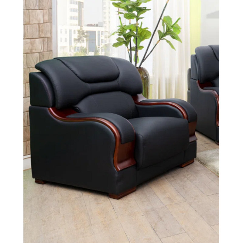 Chaise d'appoint de salon 38 po Nerisa, Cuir véritable noir