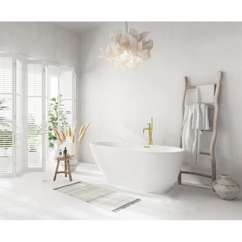 59 Inch Bathtub in Glossy White with Trim, Brushed Gold
