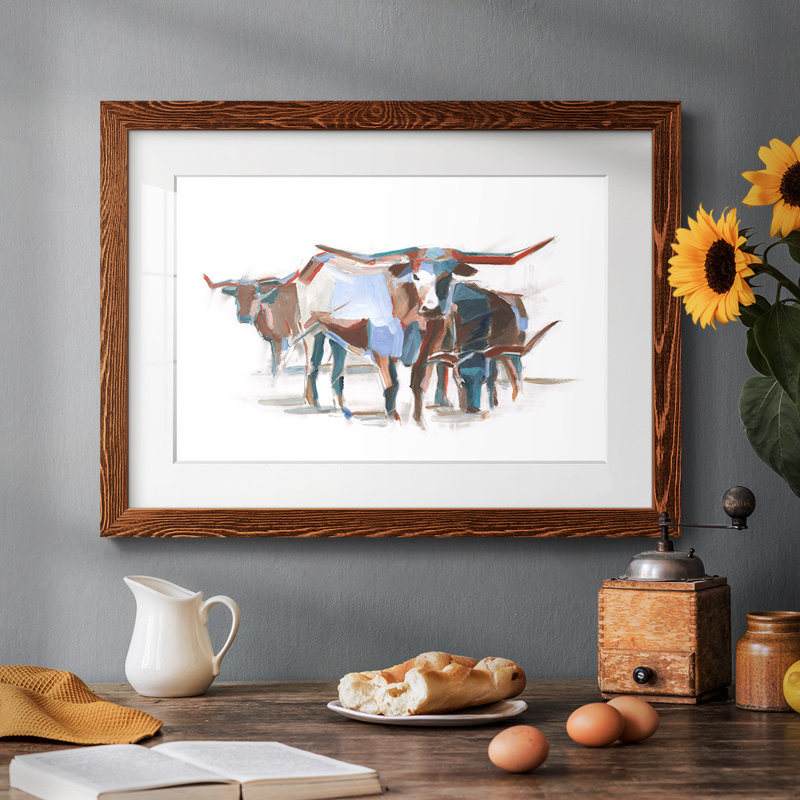 Modern Longhorns II, reproduction d'art encadrée, Érable, H 28 po x l 42 po x P 1,5 po