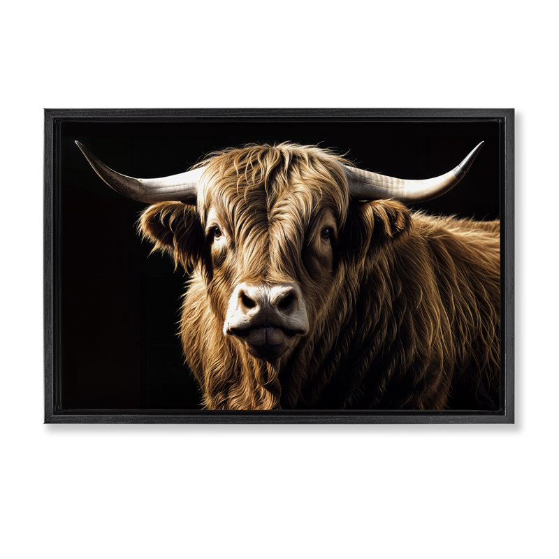 Portrait de bovins audacieux et contrastés, Cadre flottant noir de jais, H 17 po x l 25 po