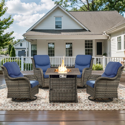 Koba 5-Piece Outdoor Conversation Set – Swivel Rocking Chairs with Fire Pit Table