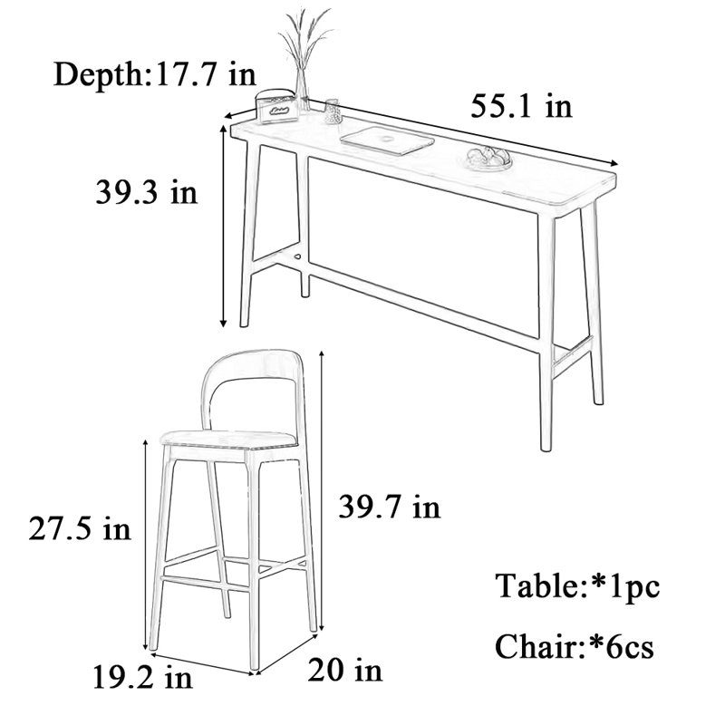 Tables et chaises de bar simples et modernes en bois massif, H 39,3 po x L 55,1 po x l 17,7 po