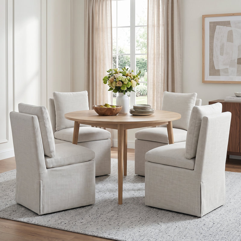 19" Wide Modern Beige Dining Chair With Padded Backrest