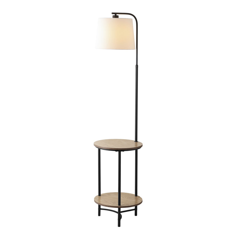 Henley Black Adjustable Floor Lamp with Shelves and White Shade