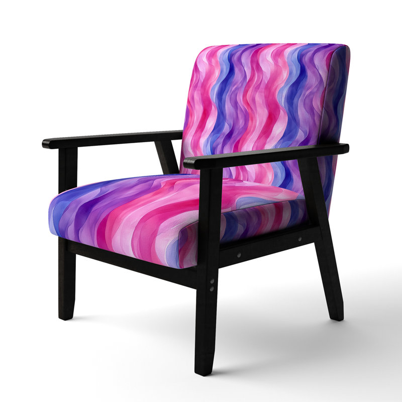 Fauteuil d'appoint abstrait pour filles - Fauteuil rose Teen Waves, Accoudoirs carrés noirs