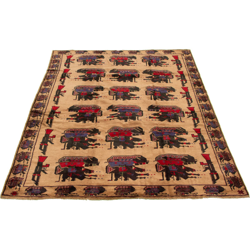 Tapis en laine brun/noir 6 pi 6 po x 9 pi 2 po à la main one-of-kind noué la 2010 Shartlesville