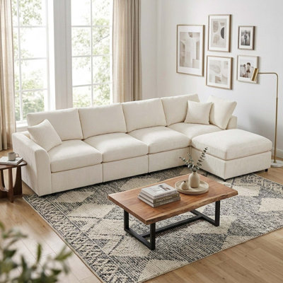 Modern Modular Sectional Sofa with Movable Ottoman and Deep Seat Comfort