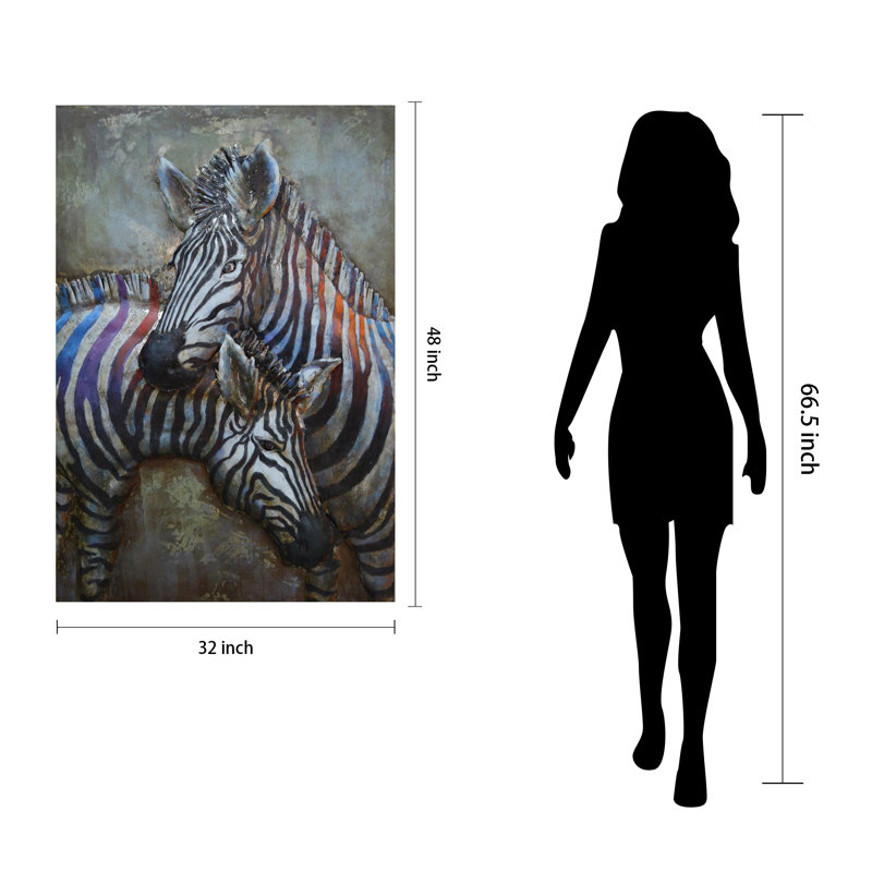 Hand-Painted Iron Zebras Wall Art in Mixed Media