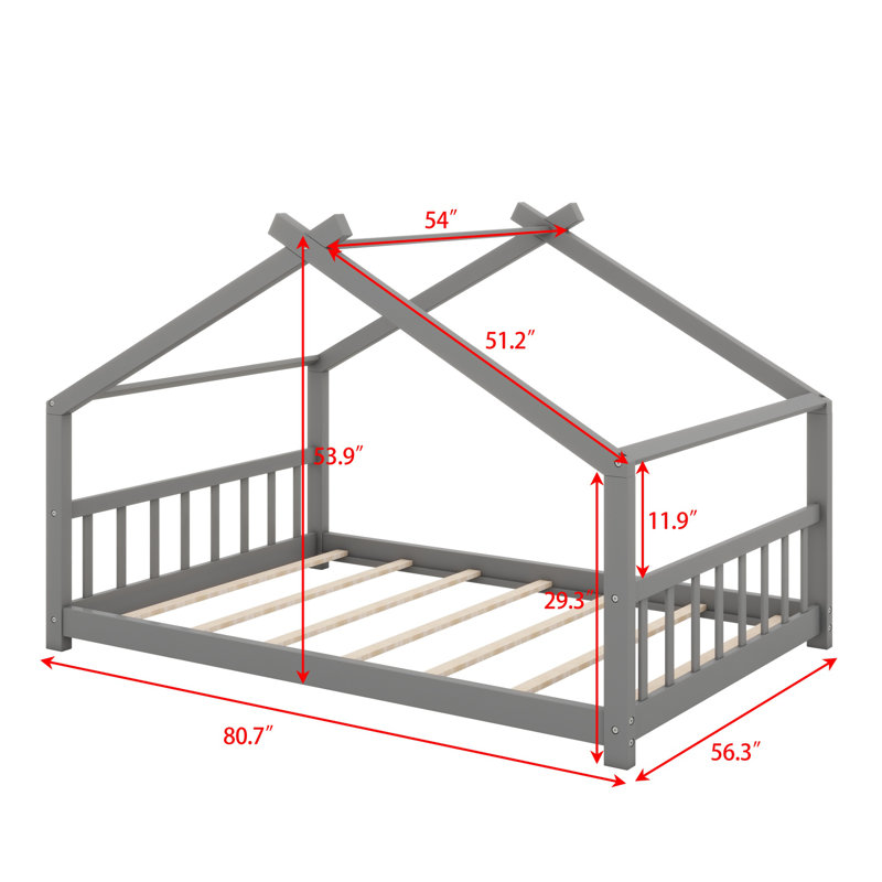 Lit en bois House House, Gris, Lit double