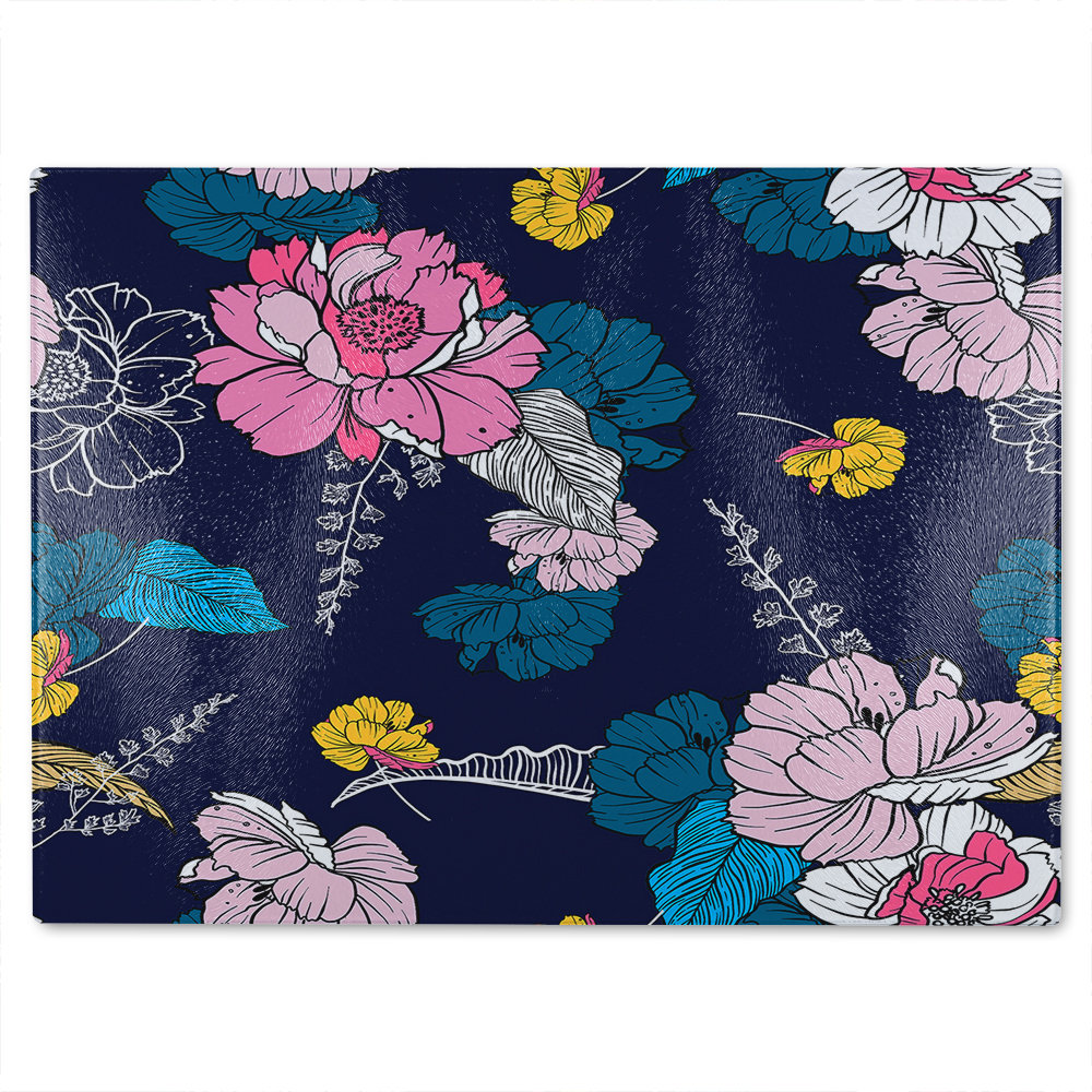 Flowers On Glass Chopping Board