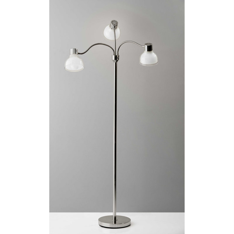 Lampe sur pied à trois lumières 69 "avec abat-jour bol Alexaundrea, Blanc, Chrome chrome