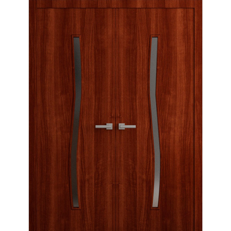 Portes doubles intérieures françaises pleines 56 x 80 pouces Essential 8002 en bois de noyer, cadre à panneaux pleins, portes modernes pour placard et chambre à coucher
