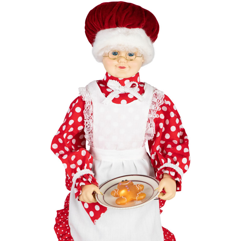 24" Animated Mrs. Claus with Gingerbread Cookie in Festive Attire