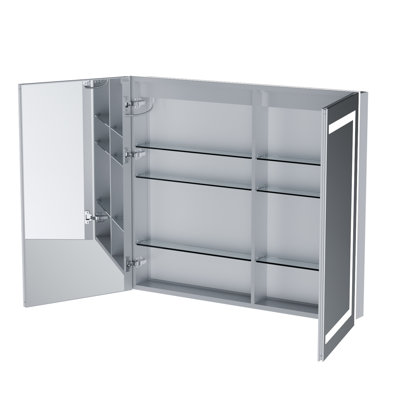 LED Bathroom Medicine Cabinet Mirror Anti‑Fog Front & Backlit Light Aluminum Frame Storage Mirror Cabinet Recessed or Surface Mount