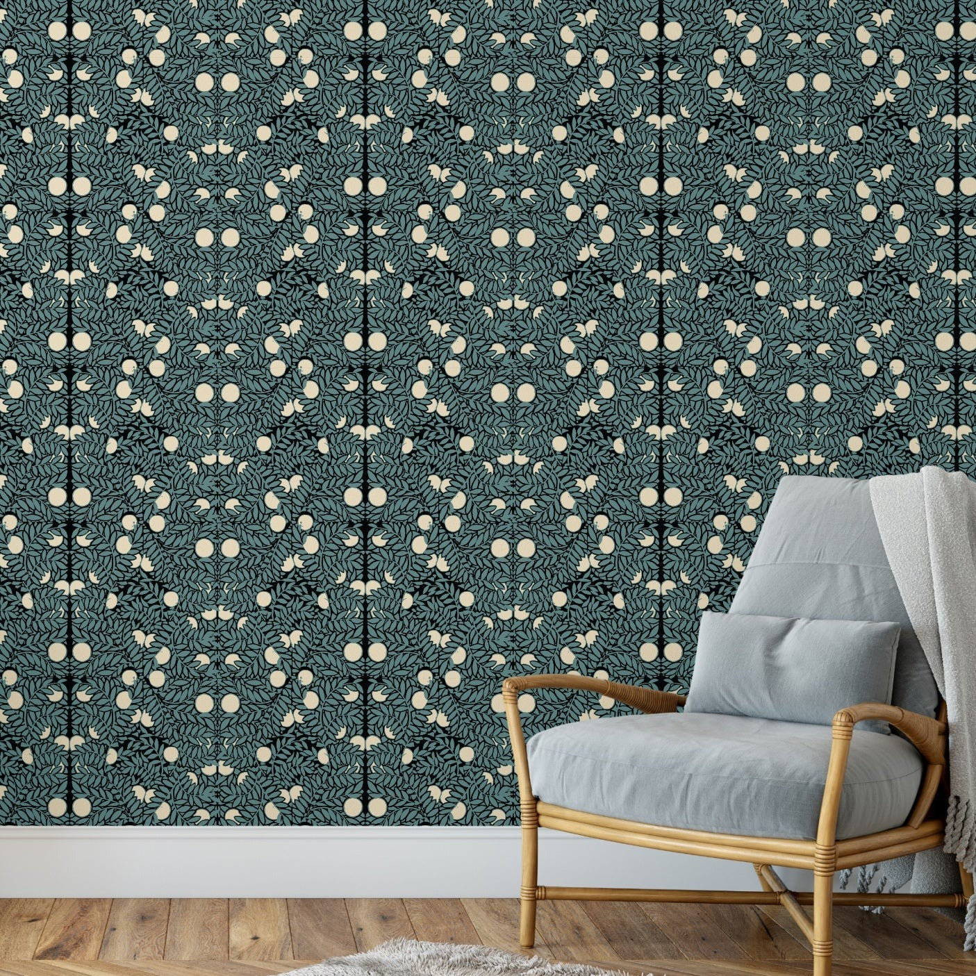Orange Bush Self-Adhesive Wallpaper, Blue/White, Faux Grasscloth, Non-pasted