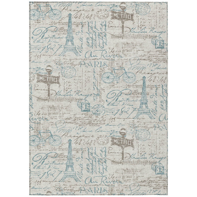 Machine Washable Indoor/Outdoor Chantille ACN2639 Novelty Rug, Beige, 10' x 14'
