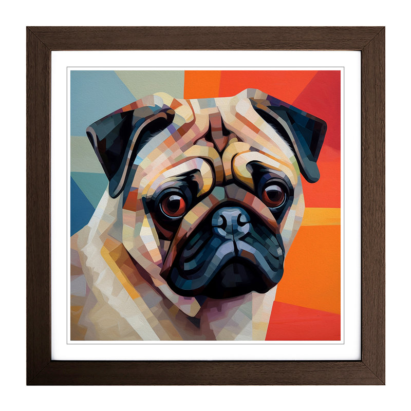 Pug Bauhaus No.1 - Single Picture Frame Print on Wood, Walnut
