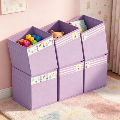 Fabric Storage Cube Bins 11x11 Inch, Set of 6 Cube Organizer Baskets with Handles for Clothes, Toys, Pantry, Closet Shelf, Nursery, Kids Room