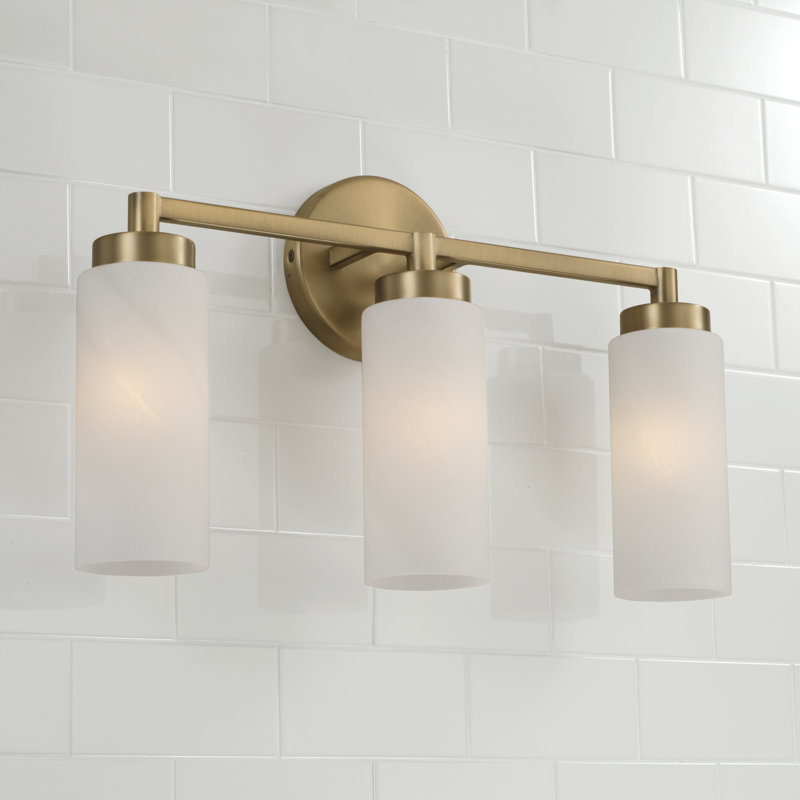 Alyssa Aged Brass 3-Light Vanity with Faux Alabaster Glass