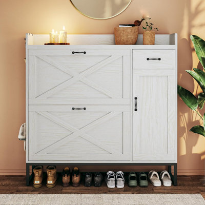 Shoe Cabinet With Flip Drawers And Side Cabinets