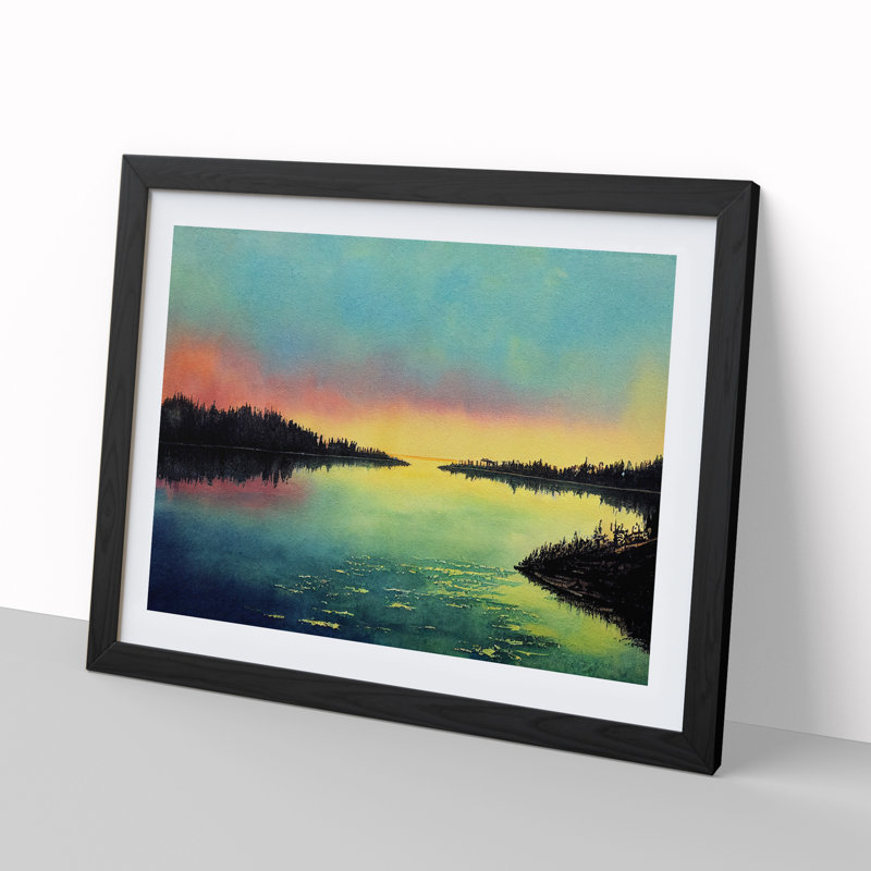 Watercolour River - Single Picture Frame Print, Black, 46cm H x 64cm W