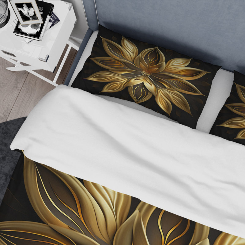 Ensemble de housse de couette en microfibre / polyester Glamourous Lily On Black I Bedding