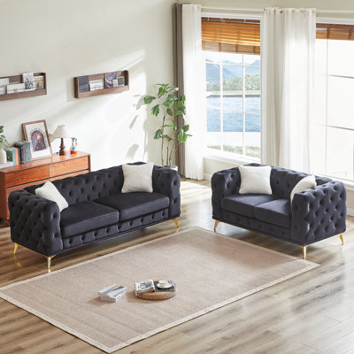 3 Seater + 2 Seater Combo Sofa Velvet Modern Living Room Furniture with Solid Wood Frame and Metal Feet, 4 Cushions