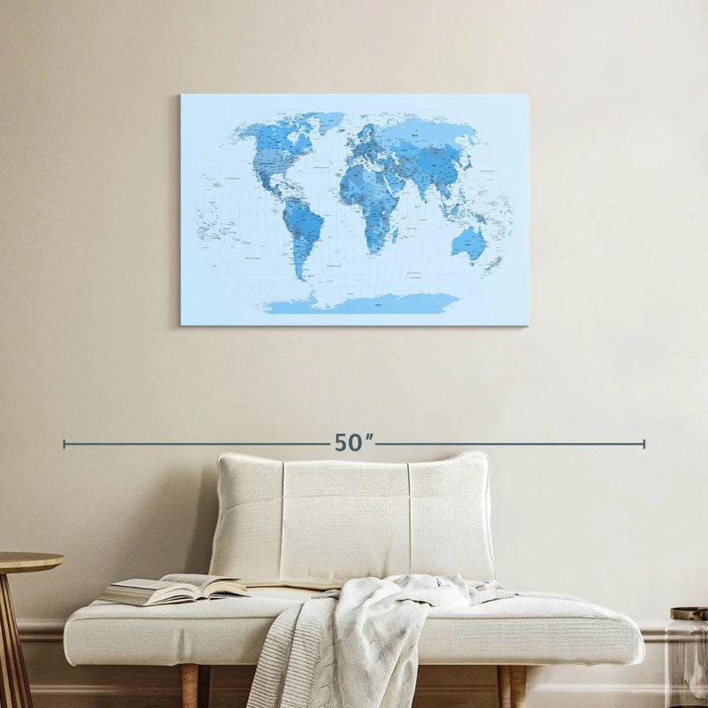Aliaz World Map Blues, 24" H x 36" W