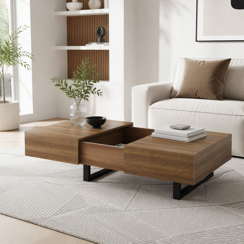 Table basse à plateau coulissant avec rangement dissimulé, Walnut