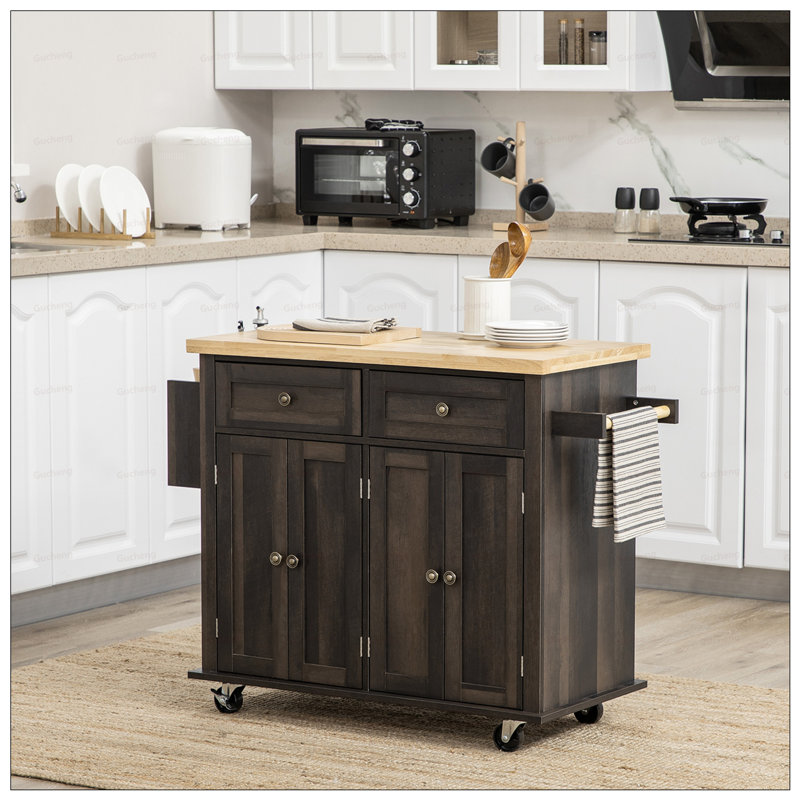 Chariot moderne pour îlot de cuisine avec étagère à épices, tablettes réglables et finition chêne pour un rangement et une mobilité accrus