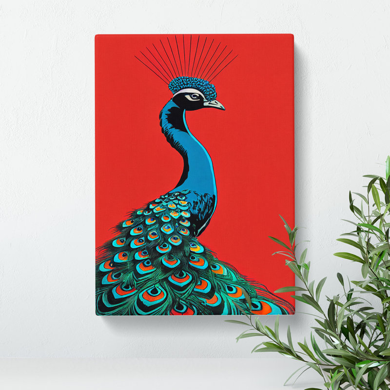 Peacock Retro Art - Wrapped Canvas, 76cm H x 50cm W x 3cm D