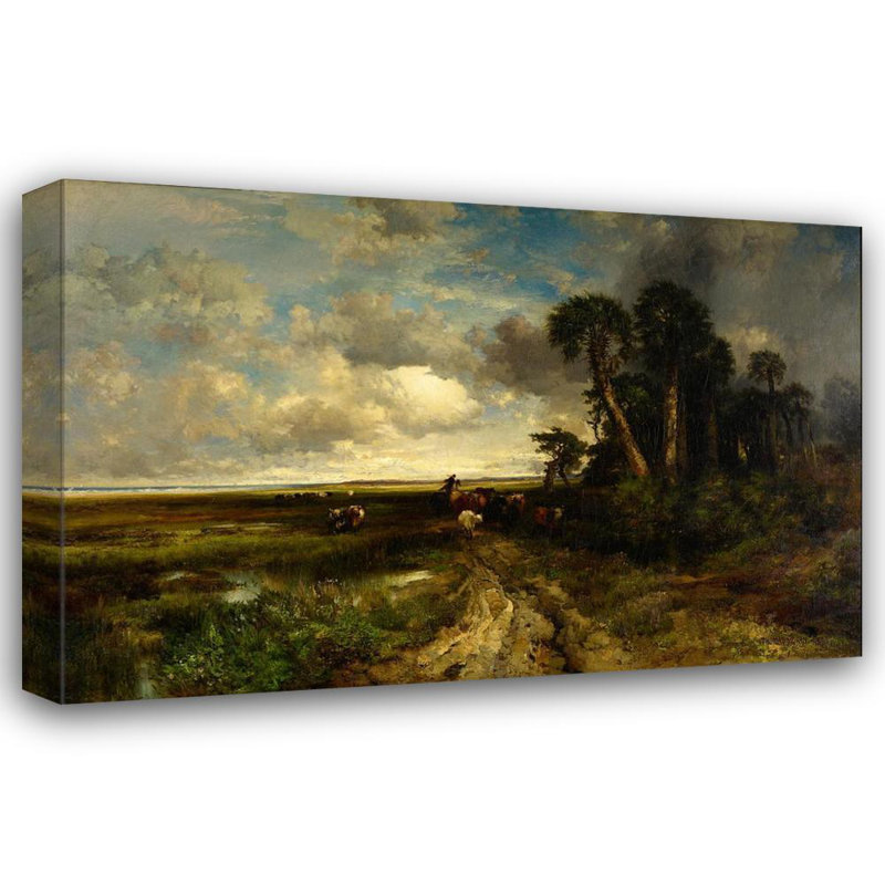 "Bringing Home the Cattle - Coast of Florida" par Thomas Moran - Art mural sur toile tendue avec châssis, H 24 po x l 17 po