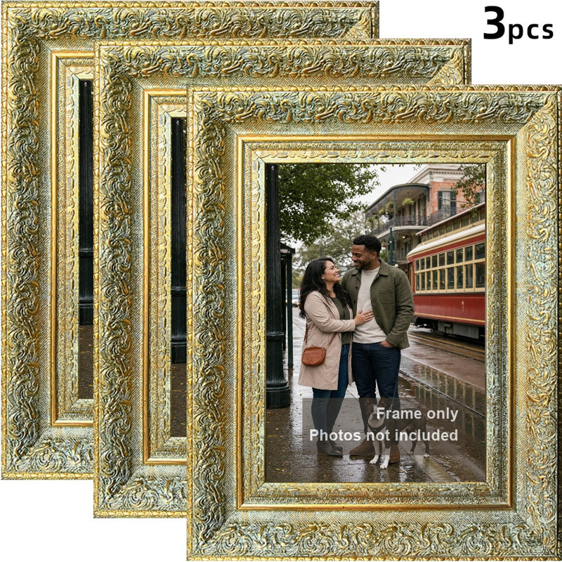 Cadre de table 3 pièces avec affichage horizontal ou vertical Antique Gold 3 PCS x 10 po
