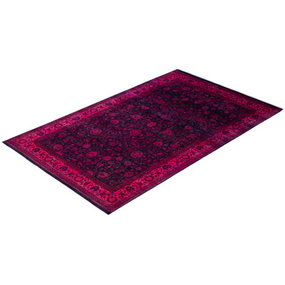 Tapis rose en laine noué à la main de style moderne et contemporain Comstock 5 pi 1 po x 7 pi 10 po