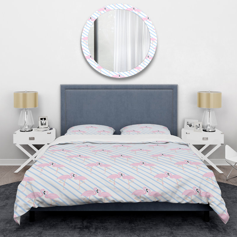 Ensemble de housse de couette en microfibre blanc / bleu / rose 3 pièces, Housse de couette pour grand lit et 2 taies décor