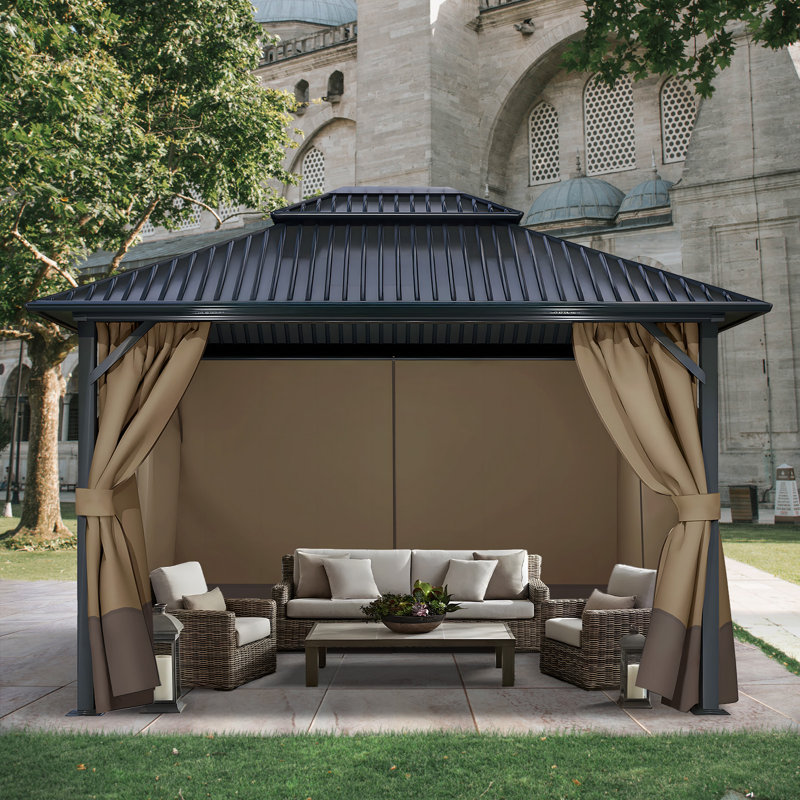 4-Panel Outdoor Gazebo Curtains, 82.7" H x 120" W156" D, Light Coffee/Coffee