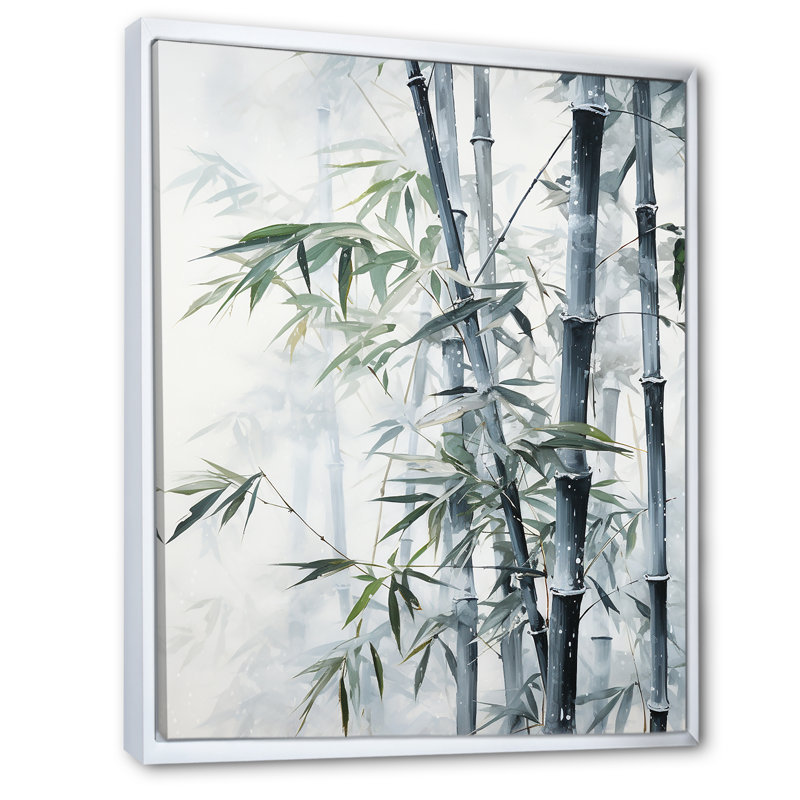 Bambou sauvage noir et blanc II, H 32 po x l 16 po x P 1 po, Cadre flottant blanc