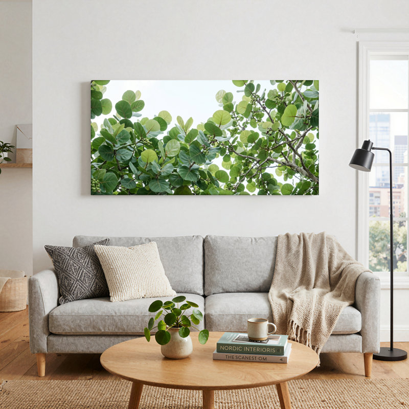Ensemble de 1 tableau sur toile à motif de feuilles vertes, L 58 po x H 28 po, Toile tendue