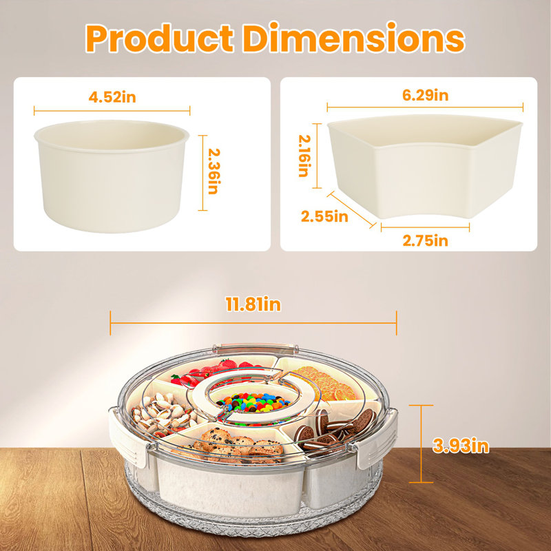 Divided Serving Tray with Lid and Handle, 3.93" H x 11.81" L x 11.81" W