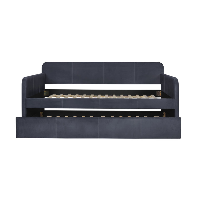 Tiara Upholstered Polyester Daybed with Trundle Bed, Grey