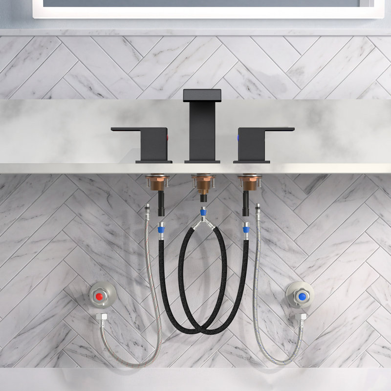 Robinet de salle de bain à large entraxe avec bonde Waterfall, Noir mat