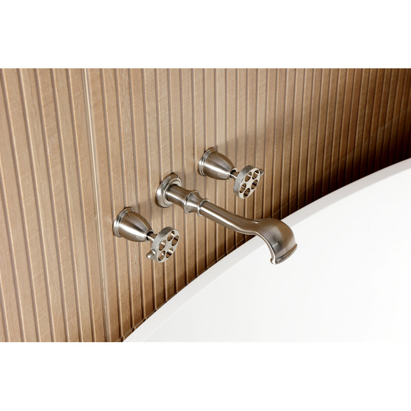Kingston Brass Webb Two-Handle 3-Hole Wall Mount Roman Tub Faucet with Knurled Handle, Brushed Nickel